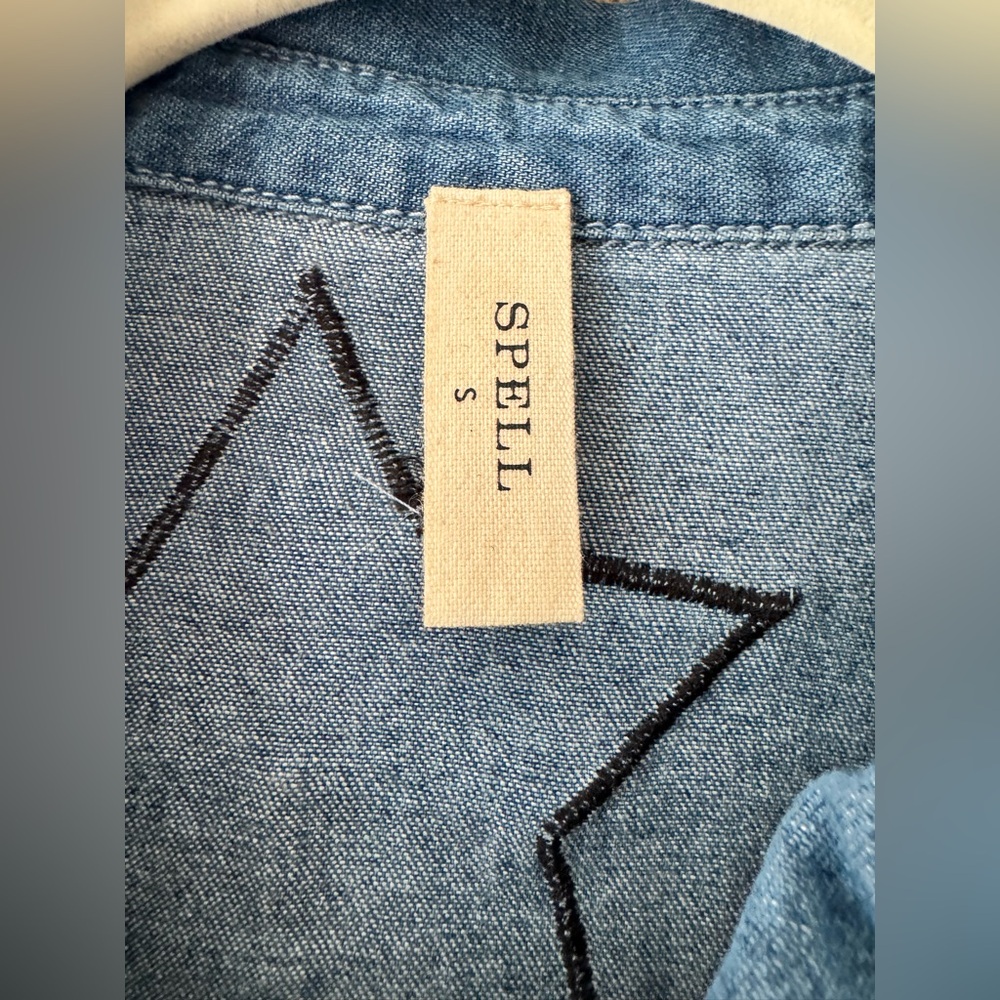 Spell Bombshell Patchwork Denim Shirt with Heart … - image 7